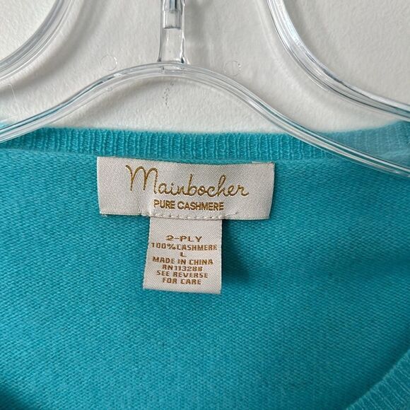 Mainbocher Aqua Cashmere Cardigan Sweater L - Picture 6 of 6